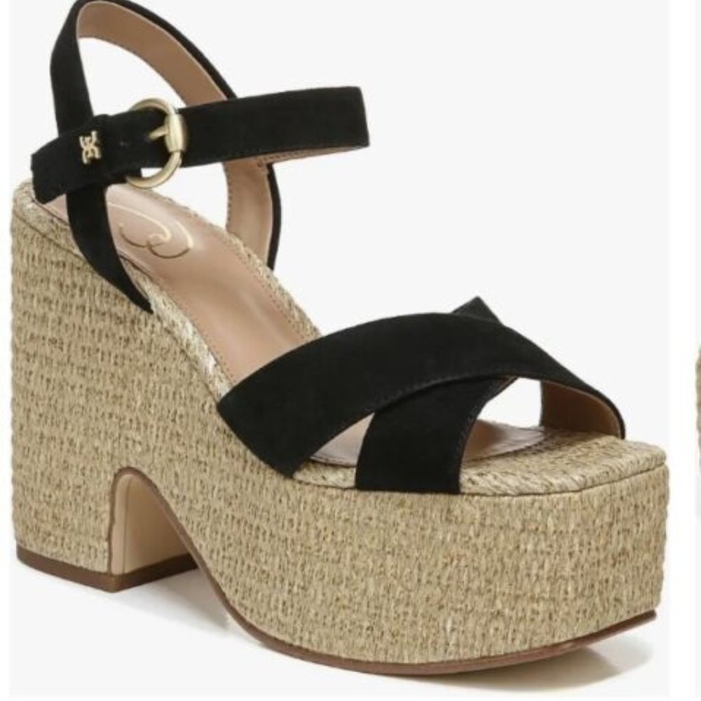 Black Platform Wedge Sandals with Ankle Strap